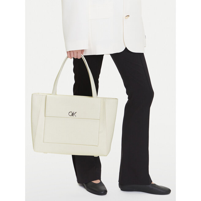 Torebka Calvin Klein Ck Medium Shopper_Tex K60K613178 Biały -