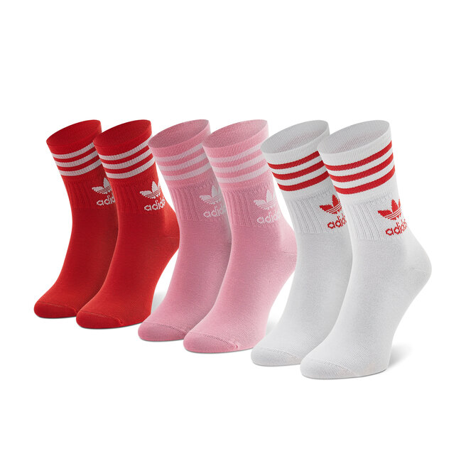 3 pares de calcetines altos unisex Mid Cut Crew HL9221 Pink/Vivid Red zapatos.es