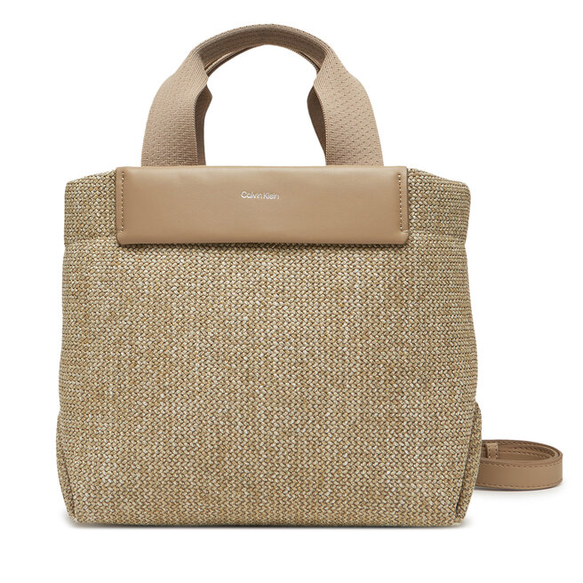 Torebka Calvin Klein Ck Raffia Small Tote Crossbody - Brązowy