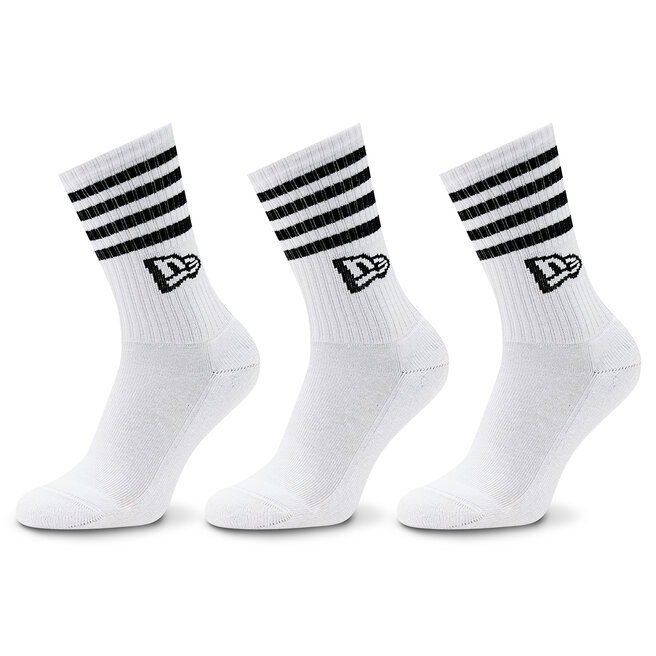 Zestaw 3 par wysokich skarpet unisex New Era Stripe Crew - Biały