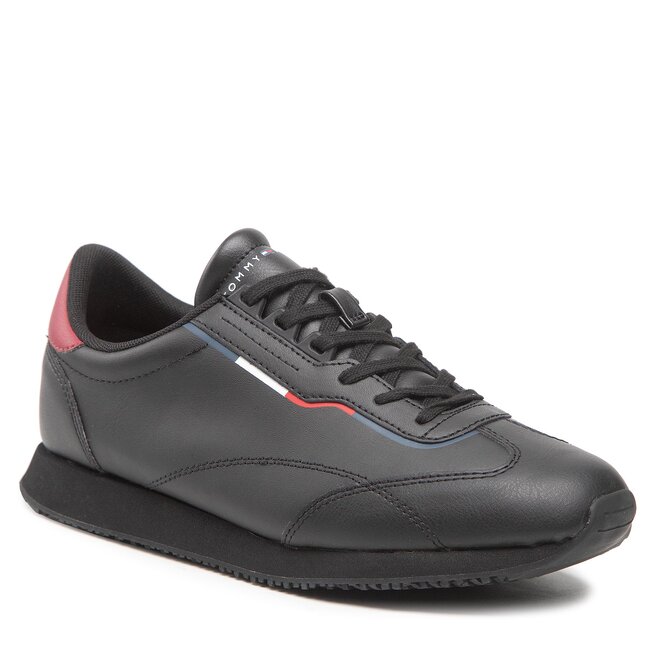 Sneakers Tommy Hilfiger Runner Lo Leather Detail FM0FM04256 Black BDS BDS imagine noua