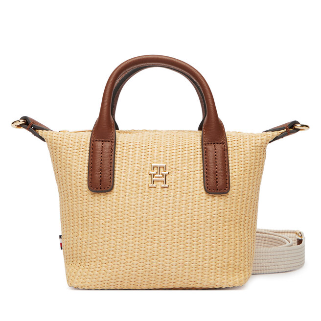 Torebka Tommy Hilfiger Popette Micro Tote Raffia AW0AW18526 Beżowy -