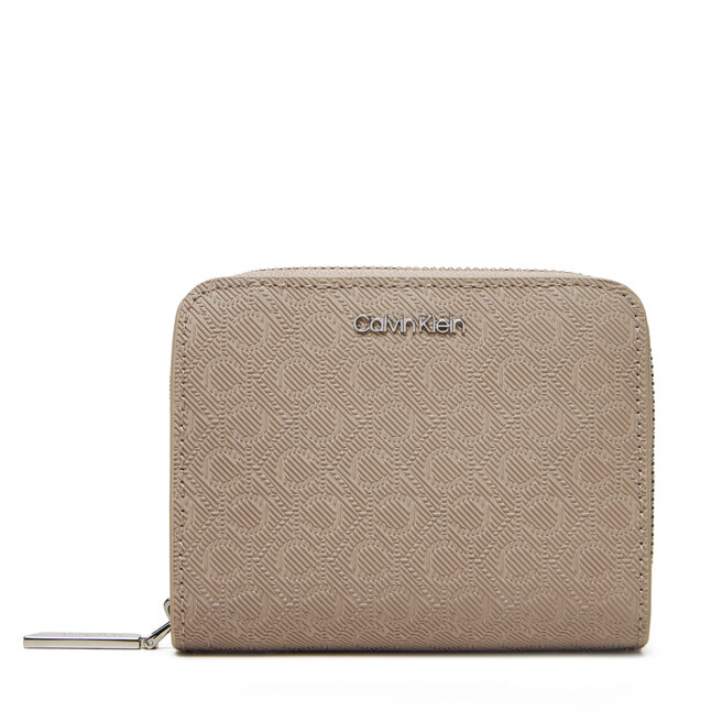 Mały Portfel Damski Calvin Klein Ck Must Aop Md Zip Around W Flap - Beżowy