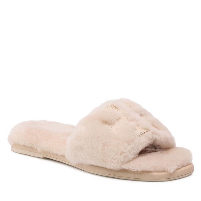 Șlapi Tory Burch Double T Shearling 83484 Natural/Dulce De Leche/Gold 100 100 imagine noua