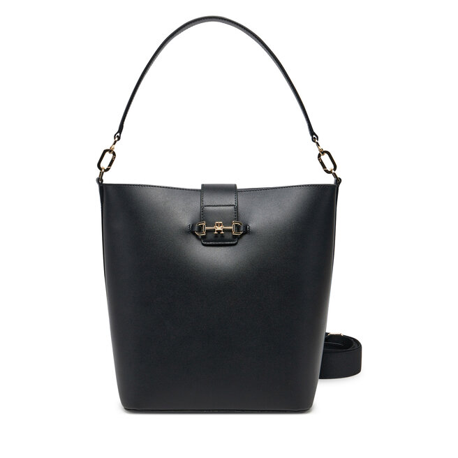 Torebka Tommy Hilfiger Heritage Leather Bucket - Czarny