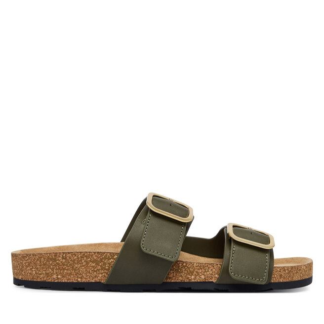 Klapki Tommy Hilfiger Leather Double Strap Cork Sandals FW0FW09118 Zielony -