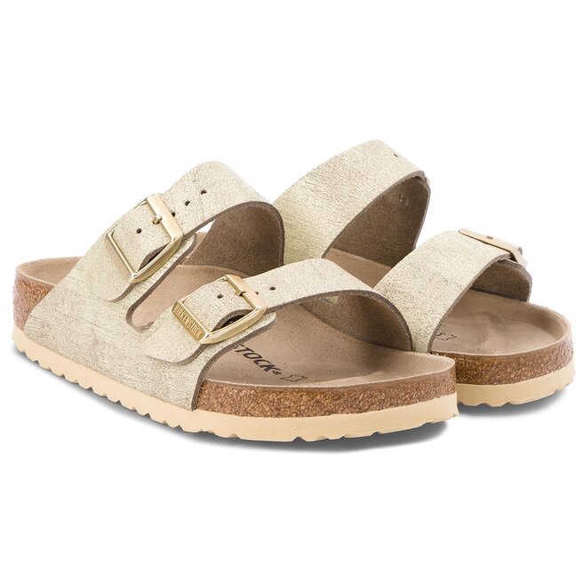 Birkenstock washed metallic cream gold shop