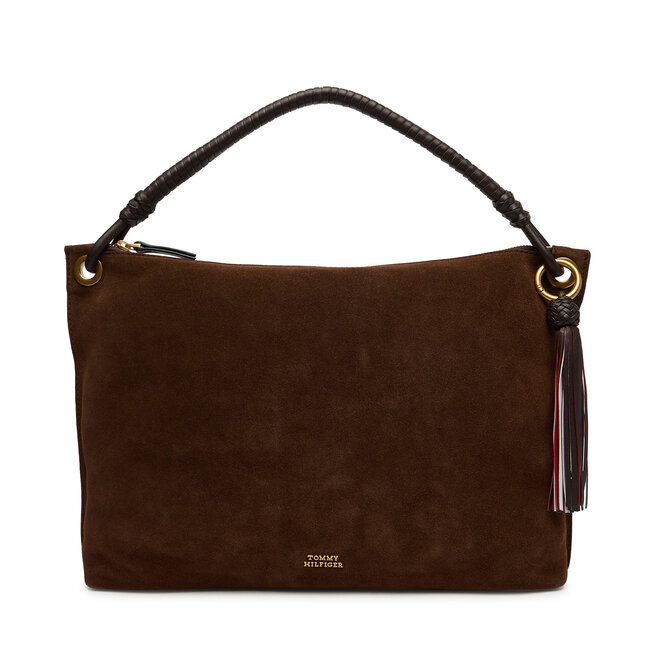 Torebka Tommy Hilfiger Th Statement Leather Bag Suede AW0AW18402 Brązowy -