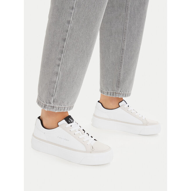 Sneakersy Calvin Klein Vulc Flatf Laceup HW0HW03086 Biały - kobiece
