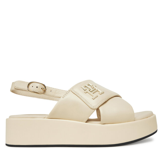 Sandały Tommy Hilfiger Th Logo Hw Padded Leather Sandal - Beżowy