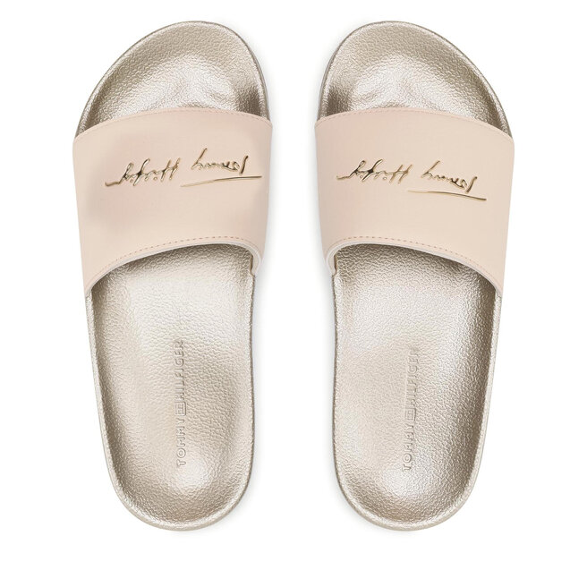 tommy metallic pool slide fw0fw05760 light gold 0lk