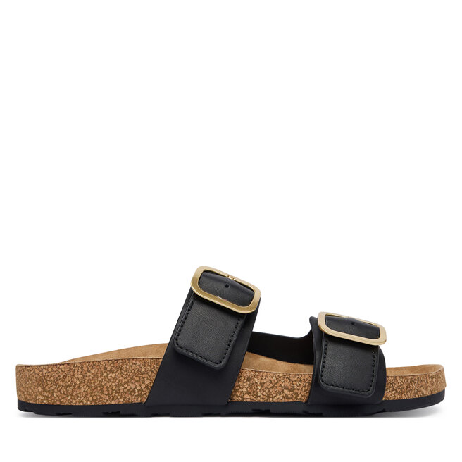 Klapki Tommy Hilfiger Leather Double Strap Cork Sandals FW0FW09118 Czarny -