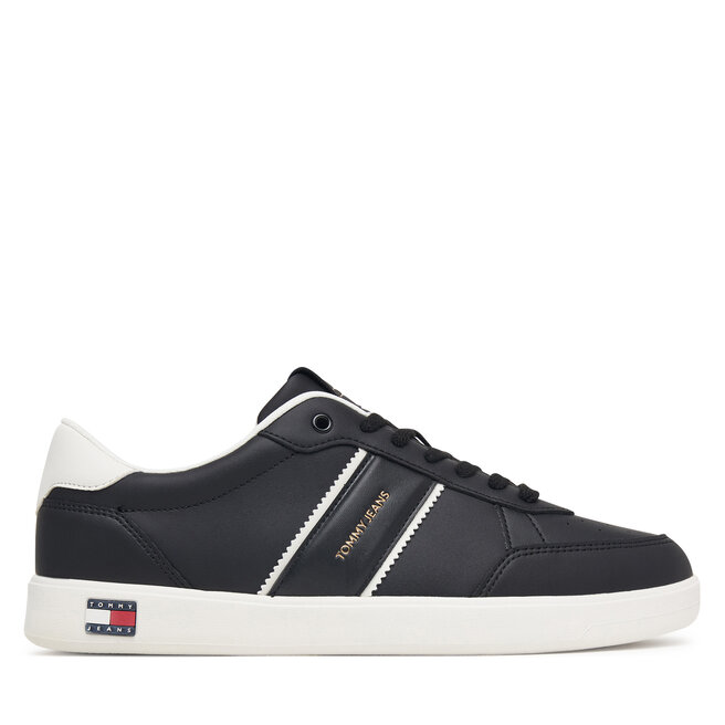 Sneakersy Tommy Jeans Lightweight Flag Leather Court EM0EM01758 Czarny