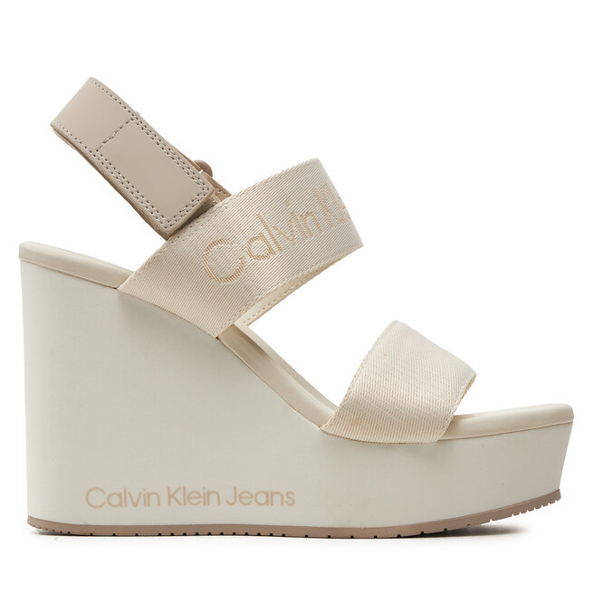Sandały Calvin Klein Jeans Wedge Sandal Webbing In Mtl - Écru