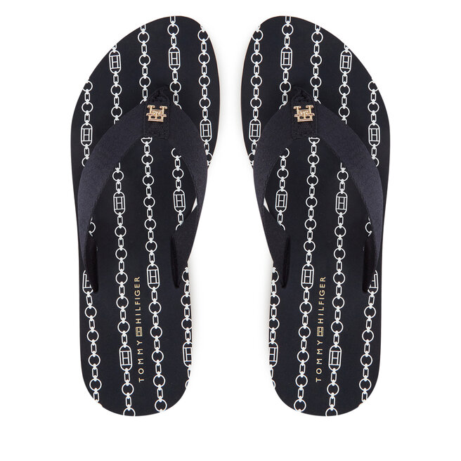 Japonki Tommy Hilfiger Im Th Chainprint Midwedge Sandal - Granatowy