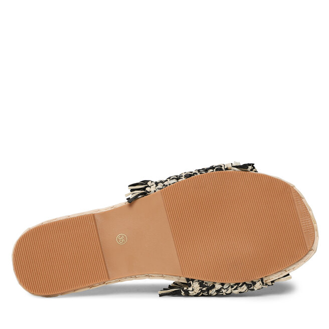 Manebi Παντόφλες Manebi Fringed Knots Raffia Leather Sandals V 3.4 Y0 Μαύρο
