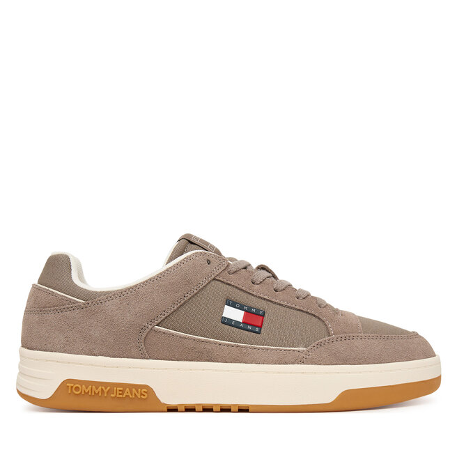 Sneakersy Tommy Jeans Canvas Leather Cupsole Trainers EM0EM01680 Brązowy - męskie