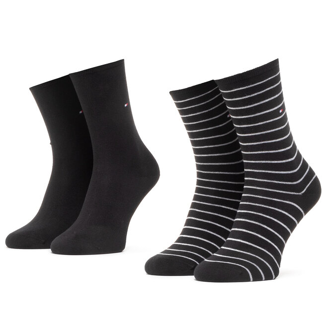 Set de 2 perechi de șosete lungi unisex Tommy Hilfiger 100001494 Black 001 001 imagine noua