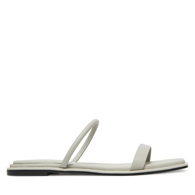 Klapki Calvin Klein Flat Sandal Squared 2-Bar Lth HW0HW02532 Écru -