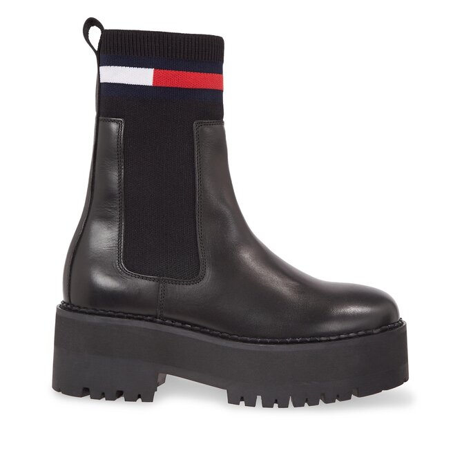 Sztyblety Tommy Jeans Tjw Flatform Chelsea Sock - Czarny