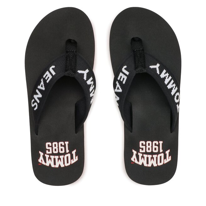 Japonki Tommy Jeans Flip Flop Logo Tape - Czarny