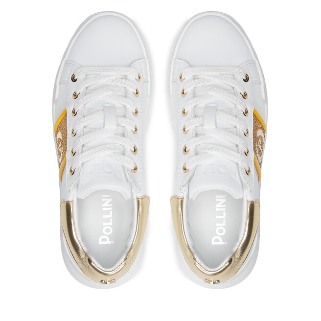 Pollini Sneakers Alte Bianco Oro - Scarpe Da Ginnastica Donna Eleganti Con Tacco