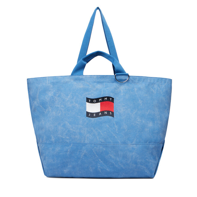 Torebka Tommy Hilfiger Wavy Flag Canvas Tote Bag AW0AW18466 Niebieski -