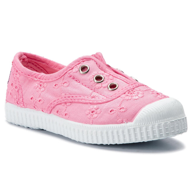 Baskets Slip-on Cienta Pour Fille - Rose Brodé - Semelle Caoutchouc - Toile Lavable - Élastique Confort