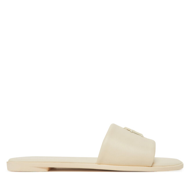 Klapki Tommy Hilfiger Th Logo Hardware Leather Mule - Écru