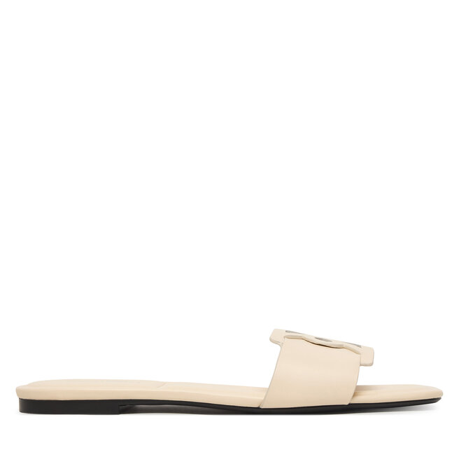 Klapki Calvin Klein Square Flat Sandal Emblem HW0HW03128 Écru -