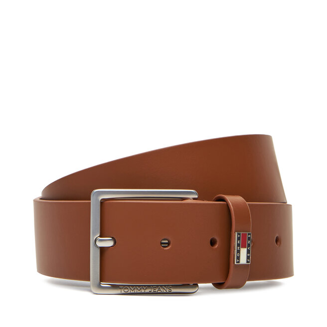 Pasek Męski Tommy Jeans Tjm Flag Leather 4.0 - Brązowy