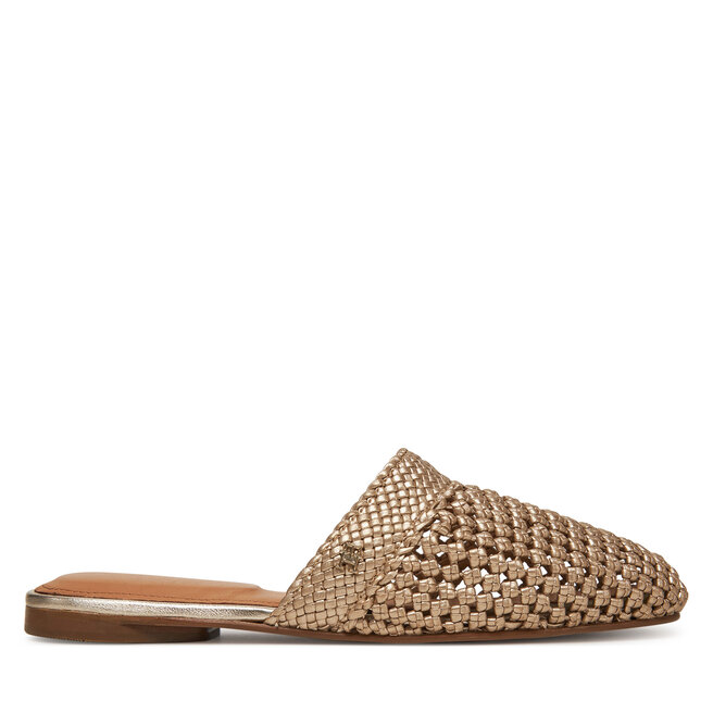 Klapki Tommy Hilfiger Crochet Metallic Leather Mule - Złoty