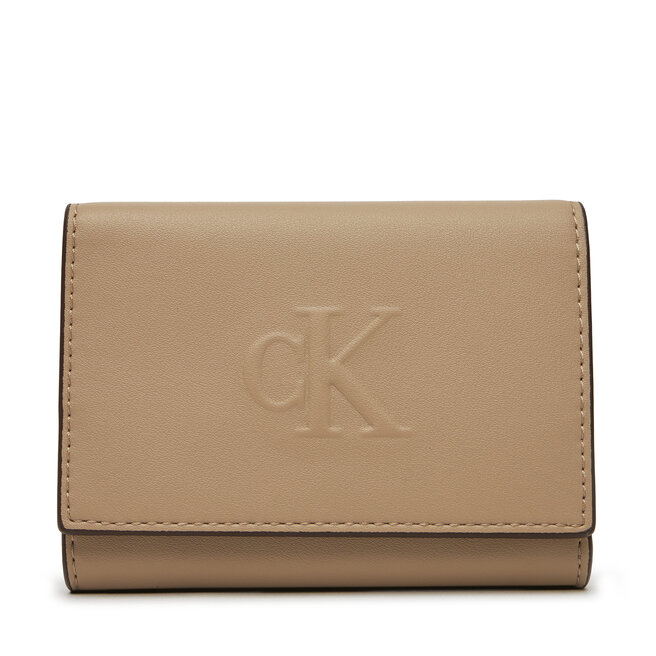 Mały Portfel Damski Calvin Klein Jeans Sculpted Medium Trifold - Beżowy