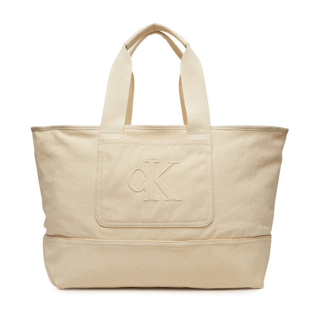 Torebka Calvin Klein Jeans Pocket Canvas Zip Weekender - Écru