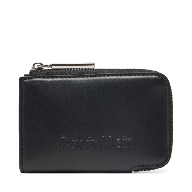 Portfel damski Calvin Klein Embossed Logo Zip Cardholder - Czarny