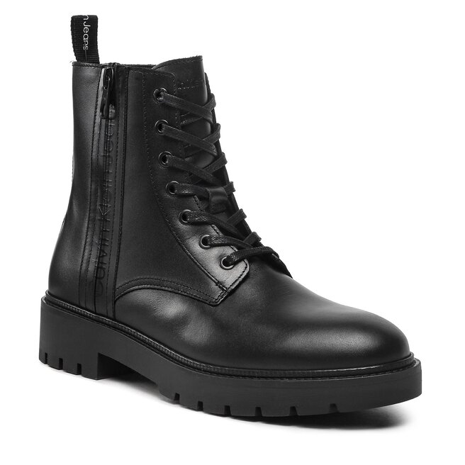 Trappers Calvin Klein Jeans Combat Mid Laceup Boot W Zip YM0YM00262 Black BDS