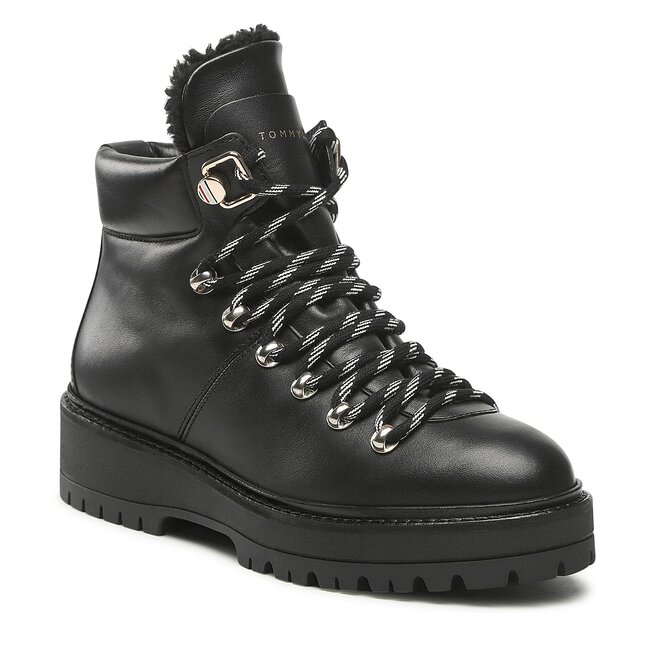 Botine Tommy Hilfiger Leather Outdoor Flat Boot FW0FW06725 Black BDS
