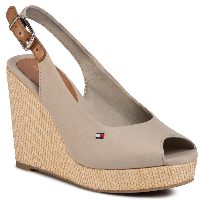 Espadrile Tommy Hilfiger Iconic Elena Sling Back Wedge FW0FW04789 Stone