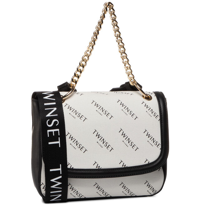 TWIN SET Borsa A Tracolla Con Patta Grande In Pelle Nera - Borsetta Elegante Con Chiusura Magnetica, Fodera In Poliestere