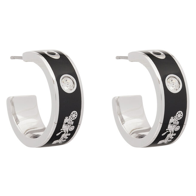 Kolczyki Coach Enamel Horse & Carriage Hoop Earrings - Czarny