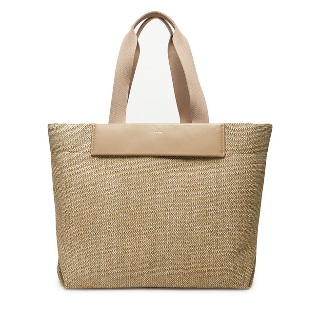 Torebka Calvin Klein Ck Raffia Large Shopper - Beżowy