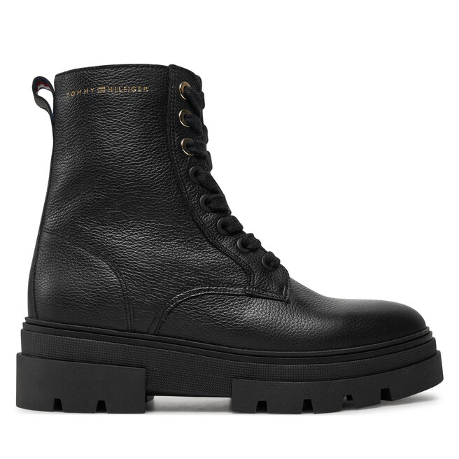 Botki Tommy Hilfiger Bicolor Leather Lace-Up - Czarny