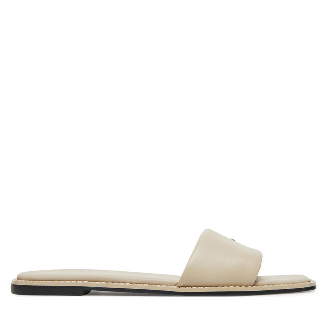 Klapki Calvin Klein Flat Sandal Square Hf Lth - Beżowy