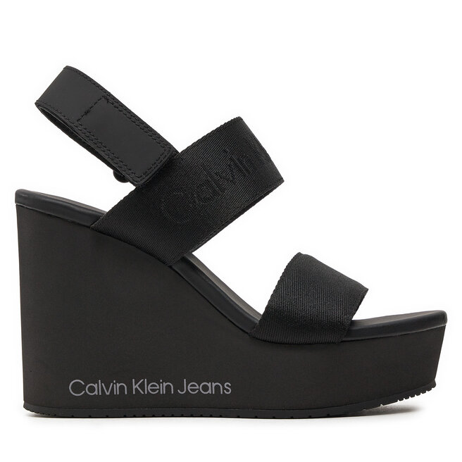 Sandały Calvin Klein Jeans Wedge Sandal Webbing In Mtl - Czarny