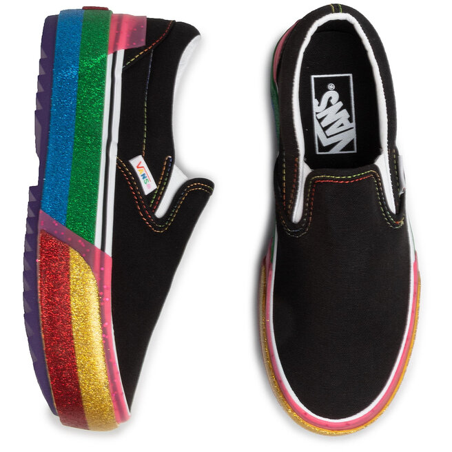 Black rainbow vans slip ons clearance