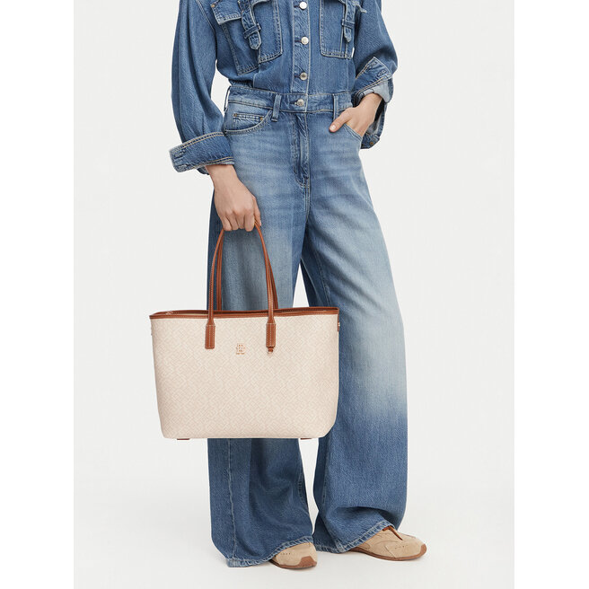 Torebka Tommy Hilfiger Th Monoplay Tote Le AW0AW17416 Beżowy -