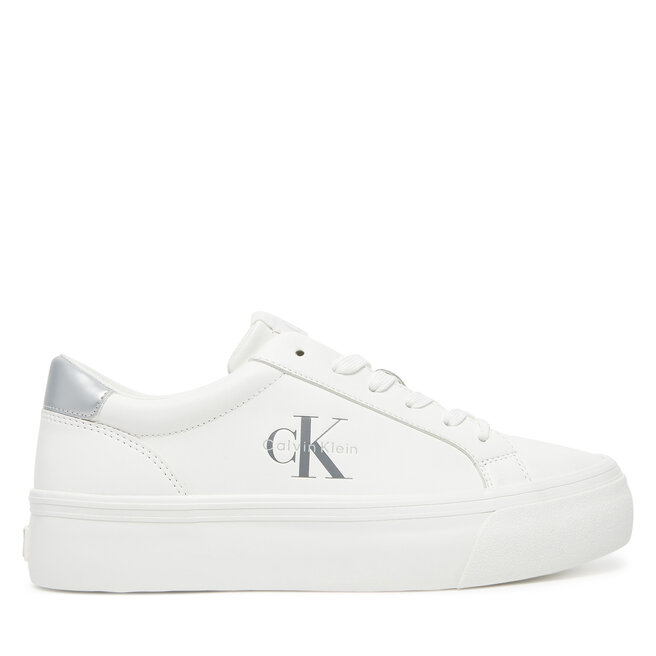 Sneakersy Calvin Klein Jeans Vulc Flatf Lth Silver Logo Tag - Biały