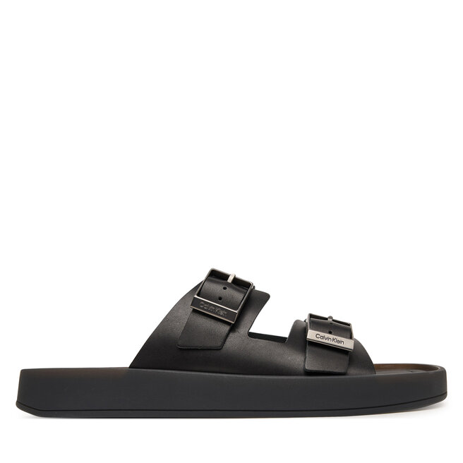 Klapki Calvin Klein Ergon Double Bar Sandal Lth HM0HM02097 Czarny -