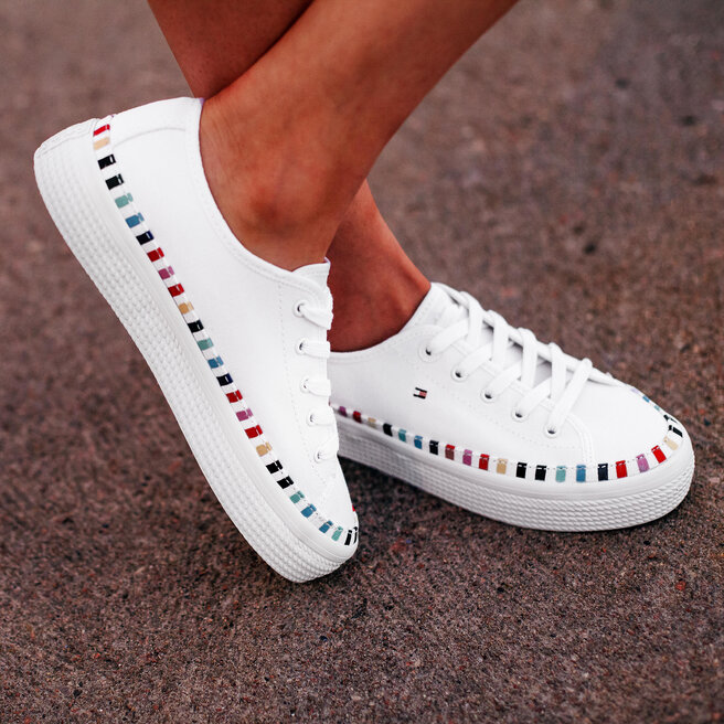 Depletion Ie chief Teniși Tommy Hilfiger Rainbow Flatform Sneaker FW0FW04069 White 100 •  Www.epantofi.ro