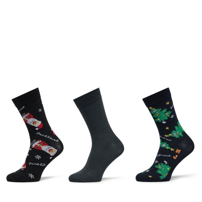 Zestaw 3 par wysokich skarpet dziecięcych Jack&Jones Junior Holly Jolly - Czarny